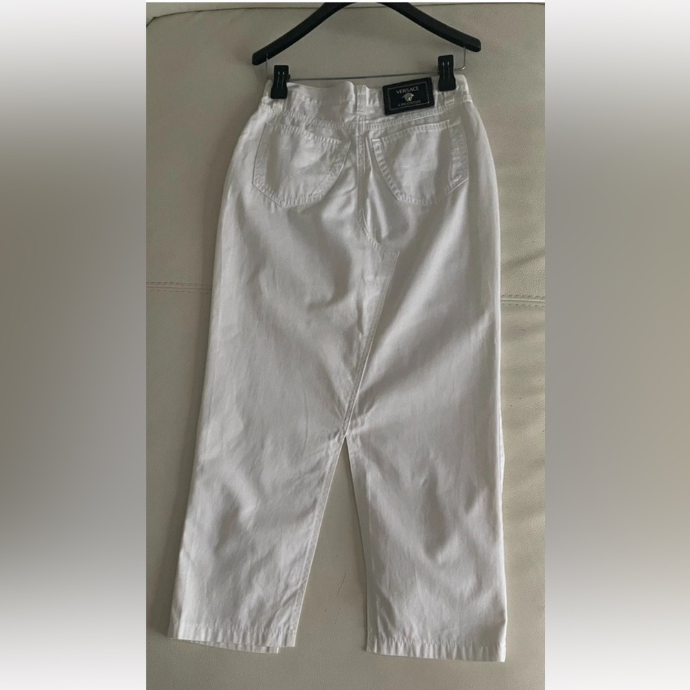 Vintage Versace Long Maxi Skirt Cotton High Waisted Deep Slit White
X / Small